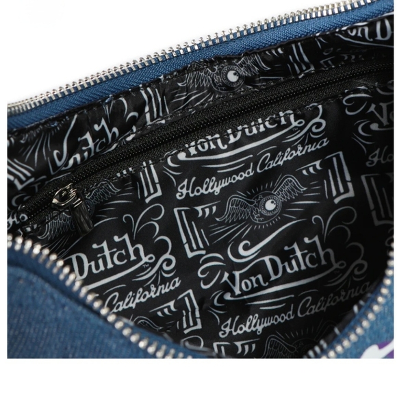 🔥NEW W/Tags Von Dutch Denim/Orange/Purple Logo Shoulder Bag W/ CUTE Mini Wrench - Picture 5 of 10